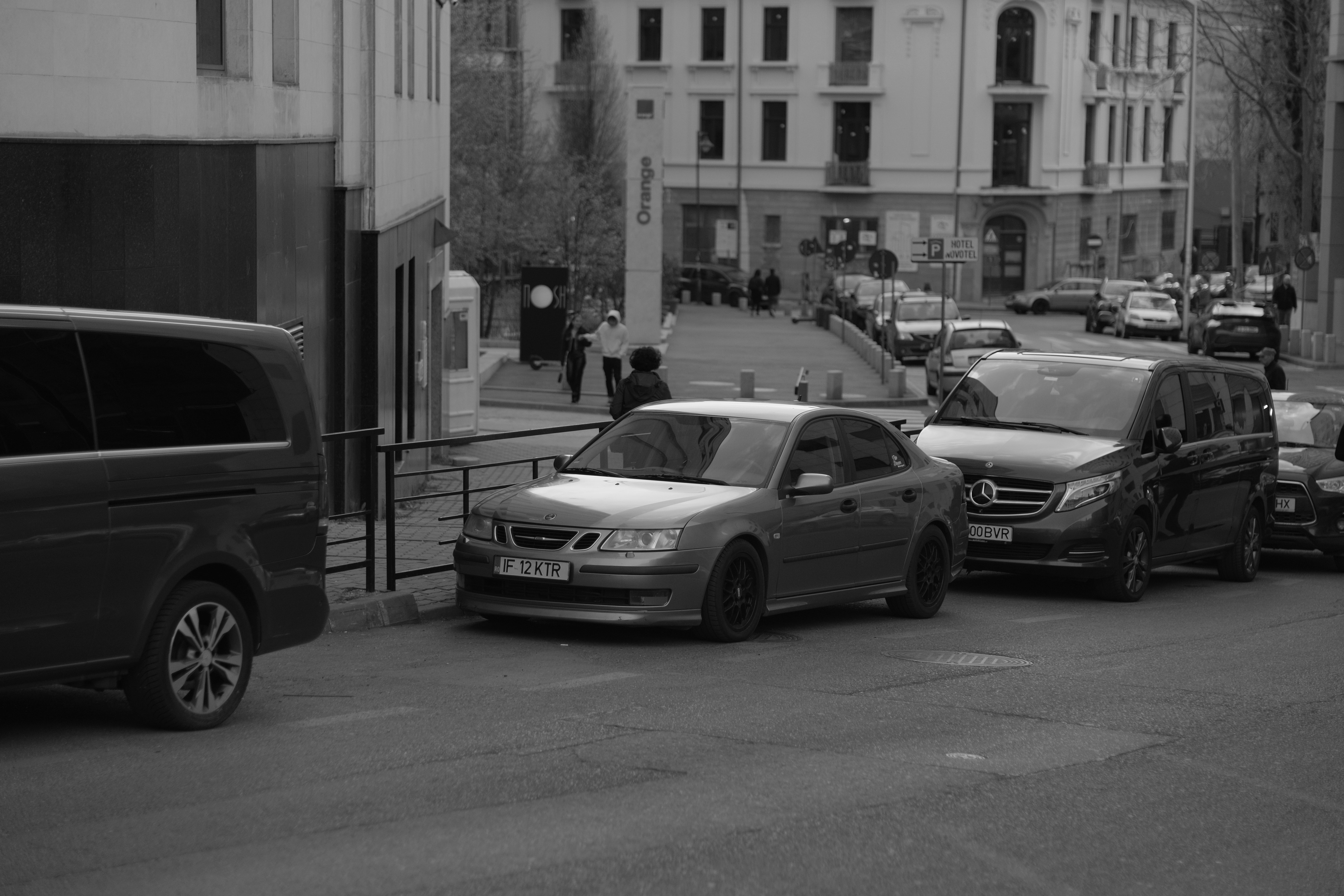 Black and white street scene